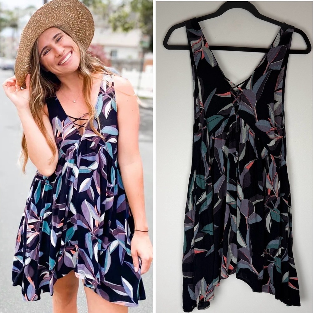 RIP CURL Leaf Print Gauzy Boho Mini Dress XS